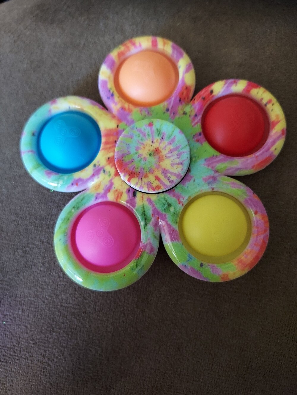 Tie-Dye Flower Push Pop Fidget Spinner Sensory Toy - Multicolor